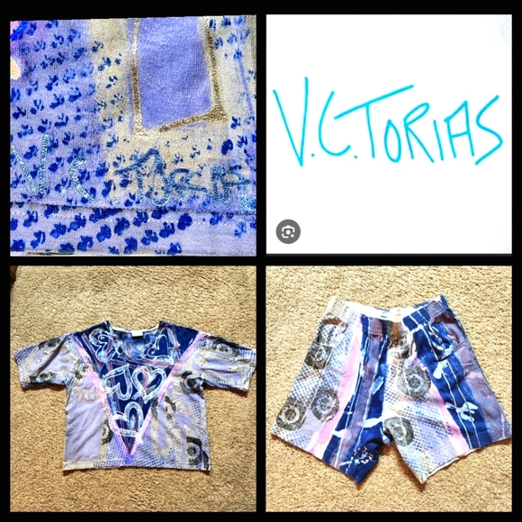 V.C.torias Tops - 💜RARE VTG V.C.Torias short set💜 Signed wearable art Size OSFM